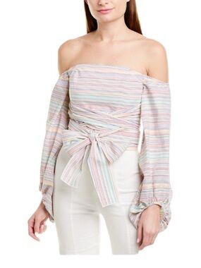 NICHOLAS Pastel Multi-Stripe Off-Shoulder Tie-Front Top